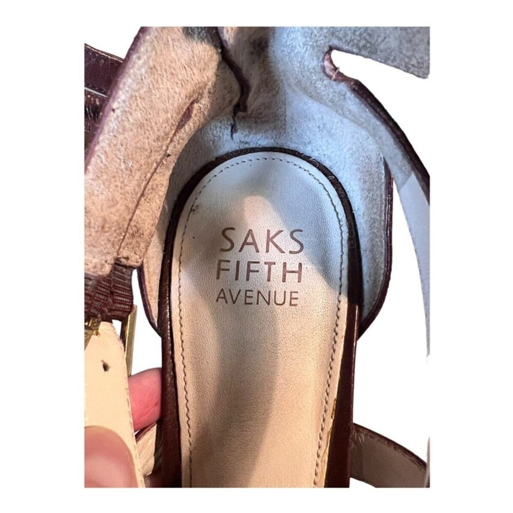 00s Saks Fifth Avenue LYLE Leather Strappy Heel Sandals Sz 8 Brown Classy Preppy - Picture 8 of 11